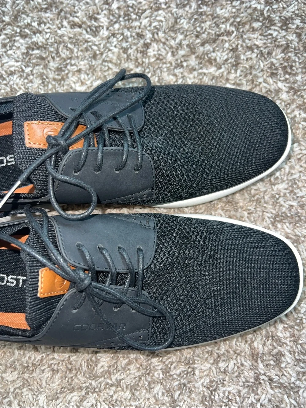 NWOT! Coostar Black Knit Lace-Up Sneakers with Brown Accents sz 8
